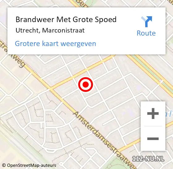 Locatie op kaart van de 112 melding: Brandweer Met Grote Spoed Naar Utrecht, Marconistraat op 17 december 2018 15:54