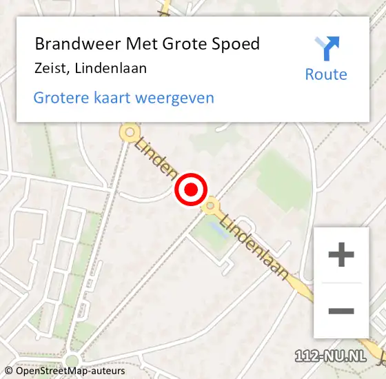 Locatie op kaart van de 112 melding: Brandweer Met Grote Spoed Naar Zeist, Lindenlaan op 17 december 2018 16:26