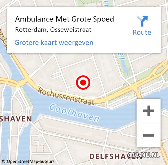 Locatie op kaart van de 112 melding: Ambulance Met Grote Spoed Naar Rotterdam, Osseweistraat op 17 december 2018 16:31