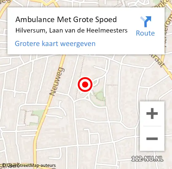 Locatie op kaart van de 112 melding: Ambulance Met Grote Spoed Naar Hilversum, Laan van de Heelmeesters op 17 december 2018 17:16