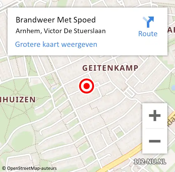 Locatie op kaart van de 112 melding: Brandweer Met Spoed Naar Arnhem, Victor De Stuerslaan op 17 december 2018 19:18