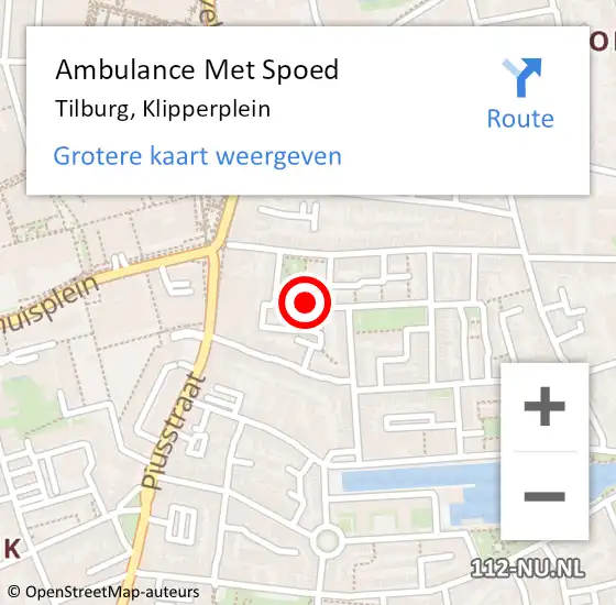 Locatie op kaart van de 112 melding: Ambulance Met Spoed Naar Tilburg, Klipperplein op 17 december 2018 20:06