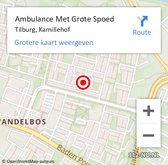 Locatie op kaart van de 112 melding: Ambulance Met Grote Spoed Naar Tilburg, Kamillehof op 17 december 2018 21:06