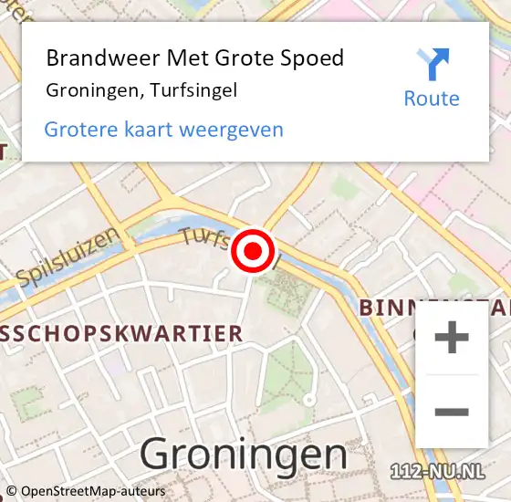 Locatie op kaart van de 112 melding: Brandweer Met Grote Spoed Naar Groningen, Turfsingel op 17 december 2018 21:45