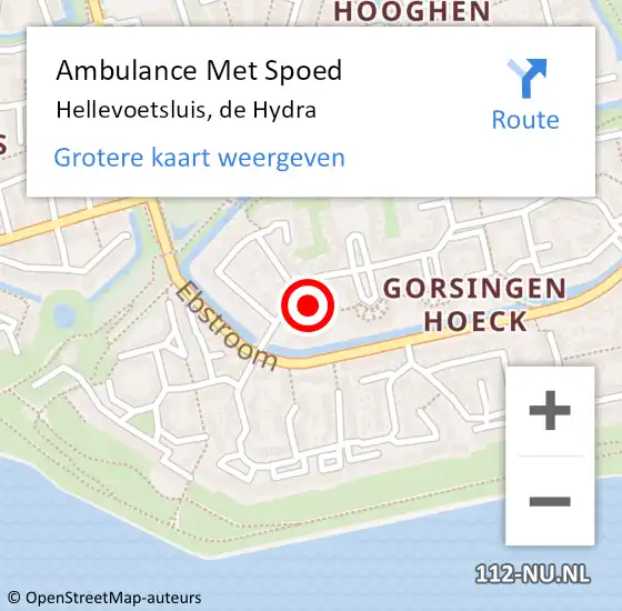 Locatie op kaart van de 112 melding: Ambulance Met Spoed Naar Hellevoetsluis, de Hydra op 17 december 2018 22:44