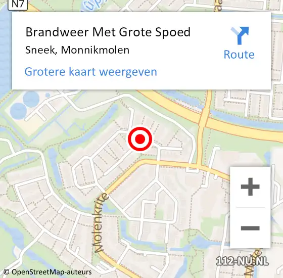 Locatie op kaart van de 112 melding: Brandweer Met Grote Spoed Naar Sneek, Monnikmolen op 18 december 2018 00:19