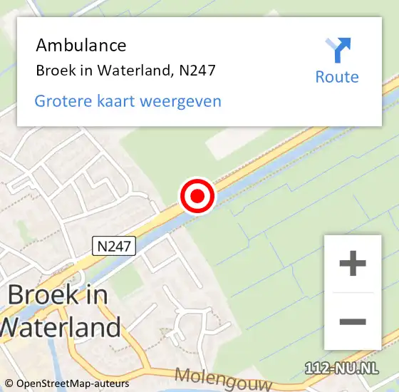 Locatie op kaart van de 112 melding: Ambulance Broek in Waterland, N247 op 18 december 2018 08:45