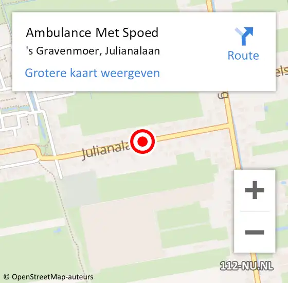 Locatie op kaart van de 112 melding: Ambulance Met Spoed Naar 's Gravenmoer, Julianalaan op 18 december 2018 10:04