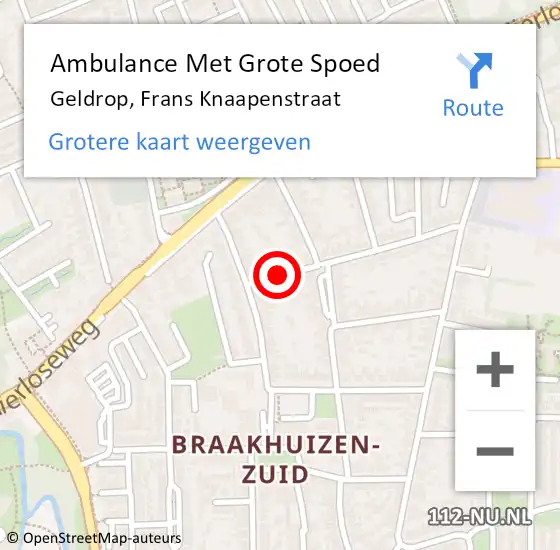 Locatie op kaart van de 112 melding: Ambulance Met Grote Spoed Naar Geldrop, Frans Knaapenstraat op 18 december 2018 10:22