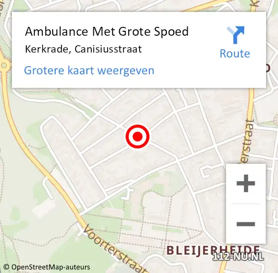 Locatie op kaart van de 112 melding: Ambulance Met Grote Spoed Naar Kerkrade, Canisiusstraat op 18 december 2018 11:22