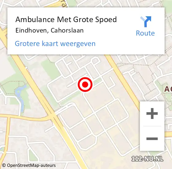 Locatie op kaart van de 112 melding: Ambulance Met Grote Spoed Naar Eindhoven, Cahorslaan op 18 december 2018 12:12