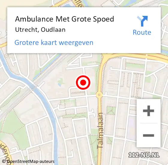 Locatie op kaart van de 112 melding: Ambulance Met Grote Spoed Naar Utrecht, Oudlaan op 18 december 2018 12:23