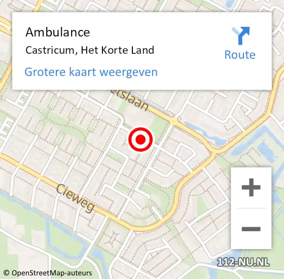 Locatie op kaart van de 112 melding: Ambulance Castricum, Het Korte Land op 18 december 2018 12:34