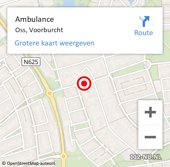 Locatie op kaart van de 112 melding: Ambulance Oss, Voorburcht op 18 december 2018 12:53