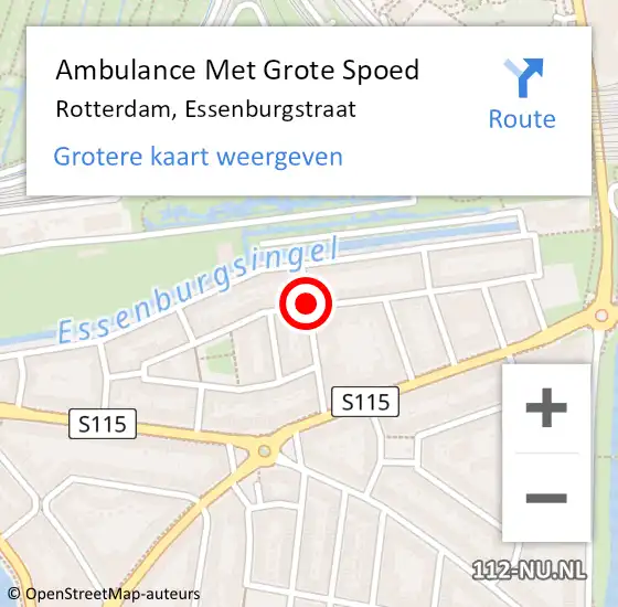 Locatie op kaart van de 112 melding: Ambulance Met Grote Spoed Naar Rotterdam, Essenburgstraat op 18 december 2018 13:12