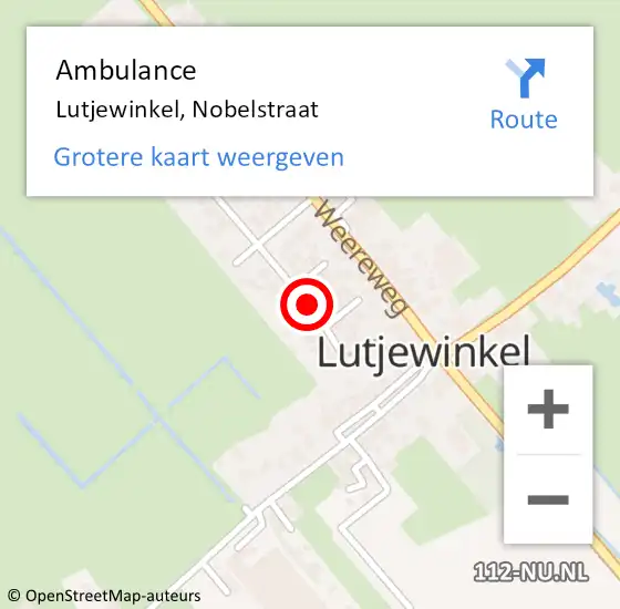 Locatie op kaart van de 112 melding: Ambulance Lutjewinkel, Nobelstraat op 18 december 2018 13:37