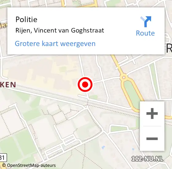 Locatie op kaart van de 112 melding: Politie Rijen, Vincent van Goghstraat op 18 december 2018 14:07