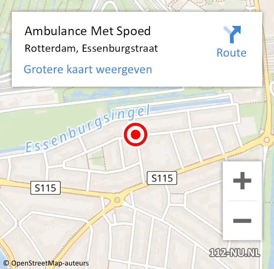 Locatie op kaart van de 112 melding: Ambulance Met Spoed Naar Rotterdam, Essenburgstraat op 18 december 2018 15:05