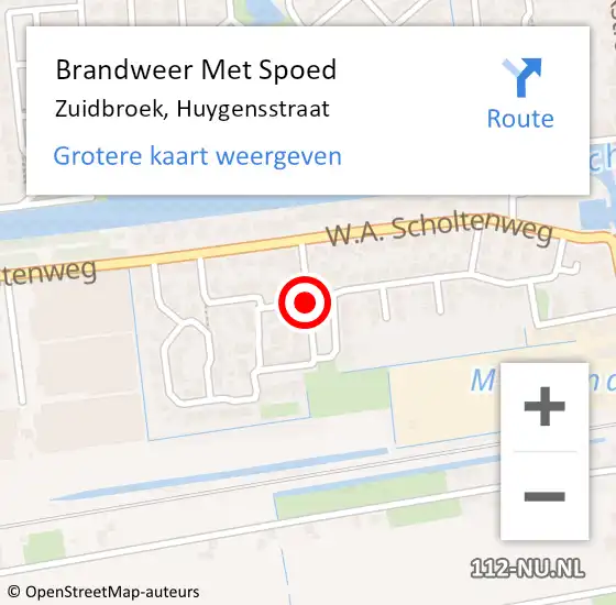 Locatie op kaart van de 112 melding: Brandweer Met Spoed Naar Zuidbroek, Huygensstraat op 18 december 2018 15:23