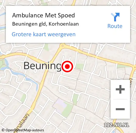 Locatie op kaart van de 112 melding: Ambulance Met Spoed Naar Beuningen, Korhoenlaan op 18 december 2018 15:36