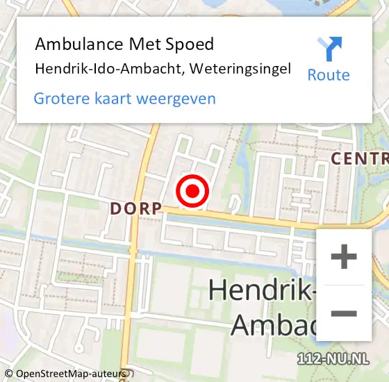 Locatie op kaart van de 112 melding: Ambulance Met Spoed Naar Hendrik-Ido-Ambacht, Weteringsingel op 18 december 2018 17:42