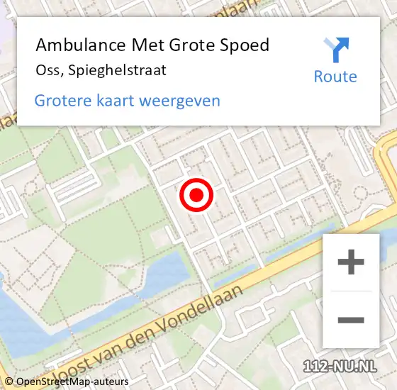 Locatie op kaart van de 112 melding: Ambulance Met Grote Spoed Naar Oss, Spieghelstraat op 18 december 2018 18:55