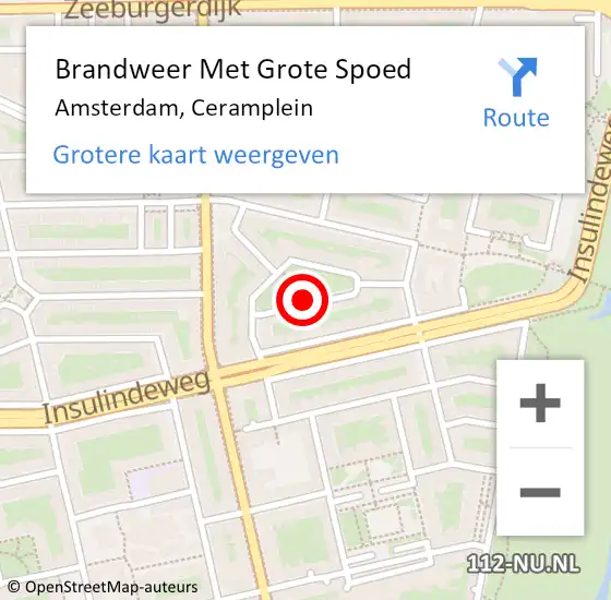 Locatie op kaart van de 112 melding: Brandweer Met Grote Spoed Naar Amsterdam, Ceramplein op 18 december 2018 22:05