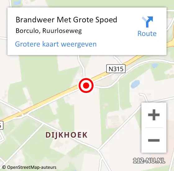 Locatie op kaart van de 112 melding: Brandweer Met Grote Spoed Naar Borculo, Ruurloseweg op 19 december 2018 02:05