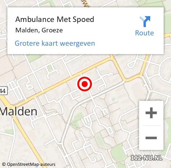 Locatie op kaart van de 112 melding: Ambulance Met Spoed Naar Malden, Groeze op 19 december 2018 02:15