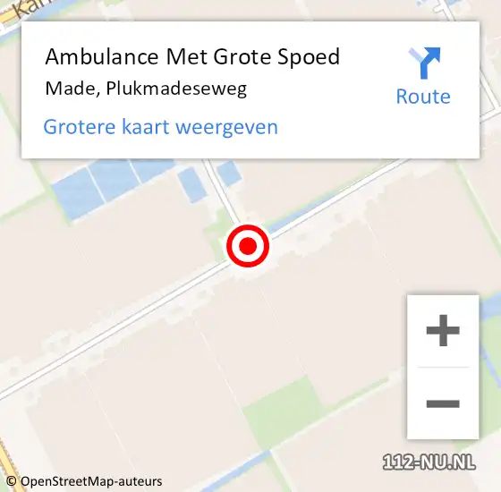 Locatie op kaart van de 112 melding: Ambulance Met Grote Spoed Naar Made, Plukmadeseweg op 19 december 2018 05:41