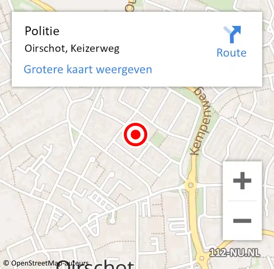 Locatie op kaart van de 112 melding: Politie Oirschot, Keizerweg op 19 december 2018 07:48