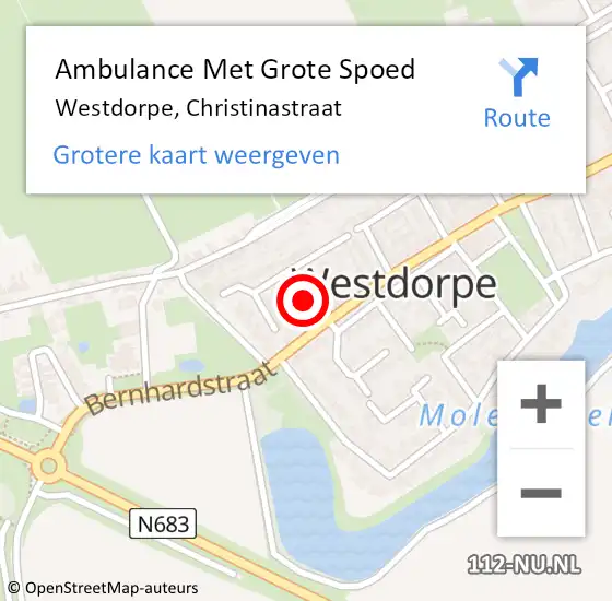 Locatie op kaart van de 112 melding: Ambulance Met Grote Spoed Naar Westdorpe, Christinastraat op 19 december 2018 08:26