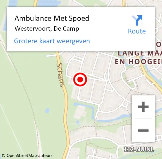 Locatie op kaart van de 112 melding: Ambulance Met Spoed Naar Westervoort, De Camp op 19 december 2018 08:42