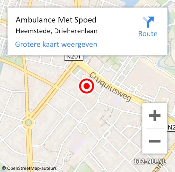Locatie op kaart van de 112 melding: Ambulance Met Spoed Naar Heemstede, Drieherenlaan op 19 december 2018 10:23