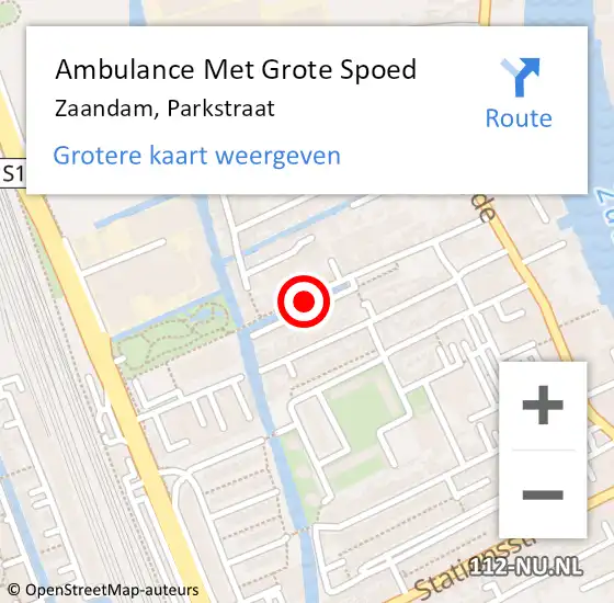 Locatie op kaart van de 112 melding: Ambulance Met Grote Spoed Naar Zaandam, Parkstraat op 19 december 2018 10:52