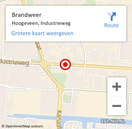 Locatie op kaart van de 112 melding: Brandweer Hoogeveen, Industrieweg op 19 december 2018 13:30