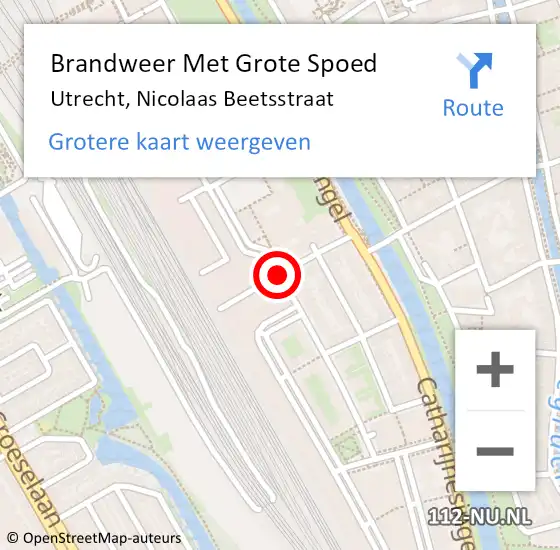 Locatie op kaart van de 112 melding: Brandweer Met Grote Spoed Naar Utrecht, Nicolaas Beetsstraat op 19 december 2018 13:39