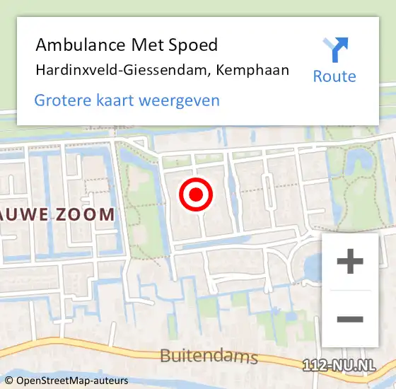 Locatie op kaart van de 112 melding: Ambulance Met Spoed Naar Hardinxveld-Giessendam, Kemphaan op 19 december 2018 14:45