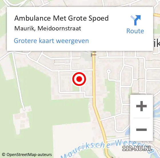 Locatie op kaart van de 112 melding: Ambulance Met Grote Spoed Naar Maurik, Meidoornstraat op 19 december 2018 15:05