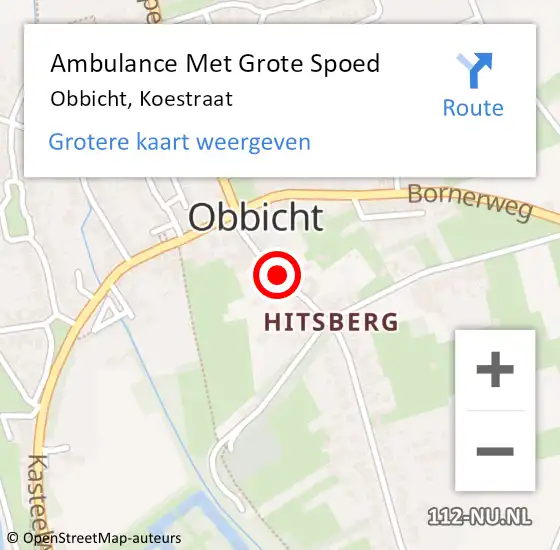 Locatie op kaart van de 112 melding: Ambulance Met Grote Spoed Naar Obbicht, Koestraat op 19 december 2018 16:51