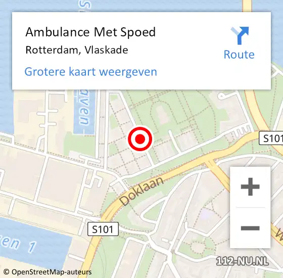Locatie op kaart van de 112 melding: Ambulance Met Spoed Naar Rotterdam, Vlaskade op 19 december 2018 17:55