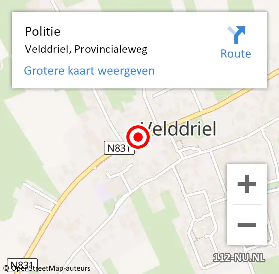 Locatie op kaart van de 112 melding: Politie Velddriel, Provincialeweg op 19 december 2018 19:49