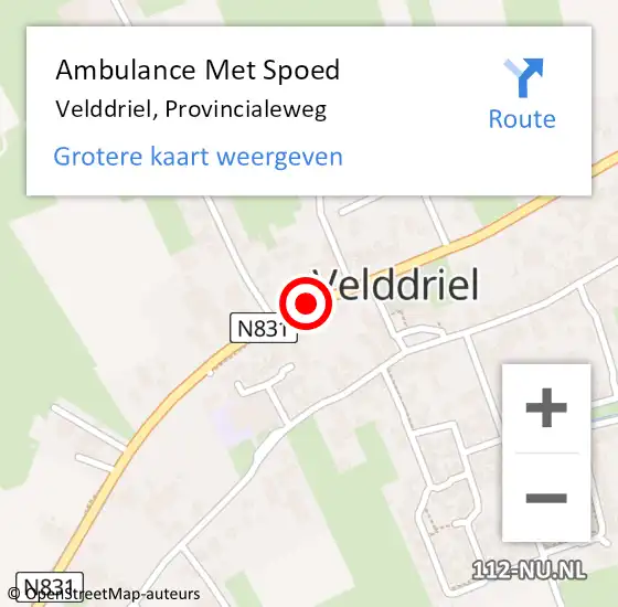 Locatie op kaart van de 112 melding: Ambulance Met Spoed Naar Velddriel, Provincialeweg op 19 december 2018 19:50