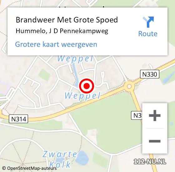 Locatie op kaart van de 112 melding: Brandweer Met Grote Spoed Naar Hummelo, J D Pennekampweg op 18 maart 2014 08:27