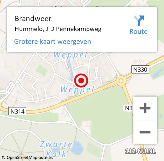 Locatie op kaart van de 112 melding: Brandweer Hummelo, J D Pennekampweg op 18 maart 2014 08:33