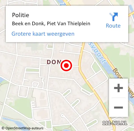 Locatie op kaart van de 112 melding: Politie Beek en Donk, Piet van Thielplein op 19 december 2018 21:33