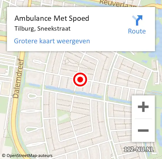 Locatie op kaart van de 112 melding: Ambulance Met Spoed Naar Tilburg, Sneekstraat op 19 december 2018 22:32