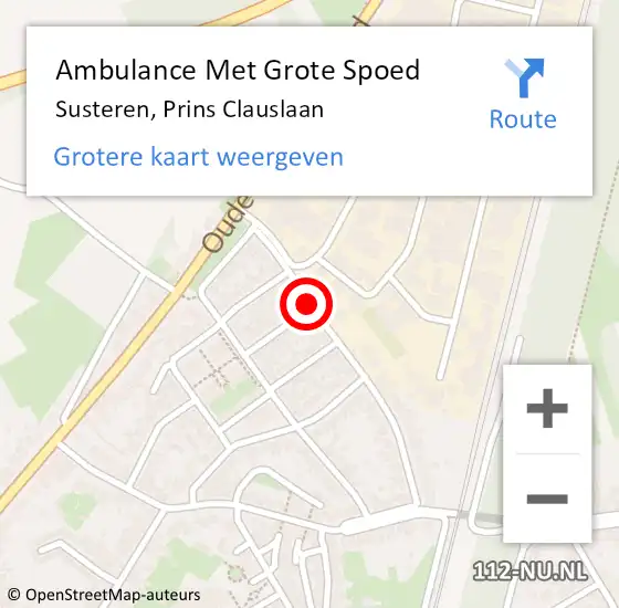 Locatie op kaart van de 112 melding: Ambulance Met Grote Spoed Naar Susteren, Prins Clauslaan op 19 december 2018 22:36