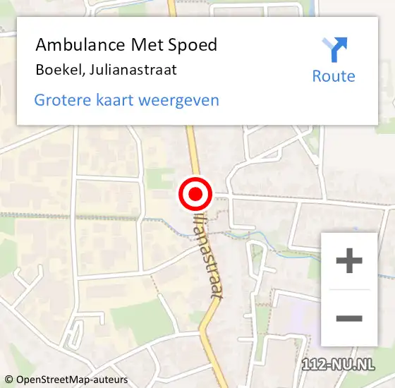 Locatie op kaart van de 112 melding: Ambulance Met Spoed Naar Boekel, Julianastraat op 20 december 2018 02:50