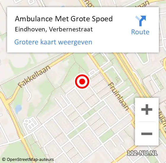 Locatie op kaart van de 112 melding: Ambulance Met Grote Spoed Naar Eindhoven, Verbernestraat op 20 december 2018 08:15